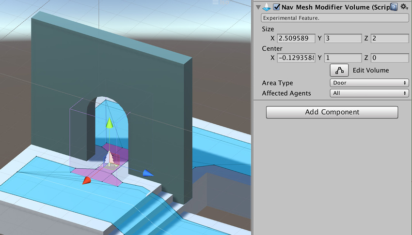 Компонент Volume Modifier NavMesh открыт в окне Inspector.