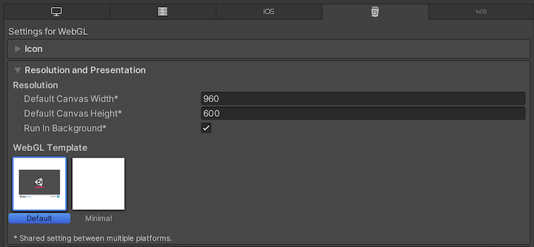 Раздел разрешения для платформы WebGL Player