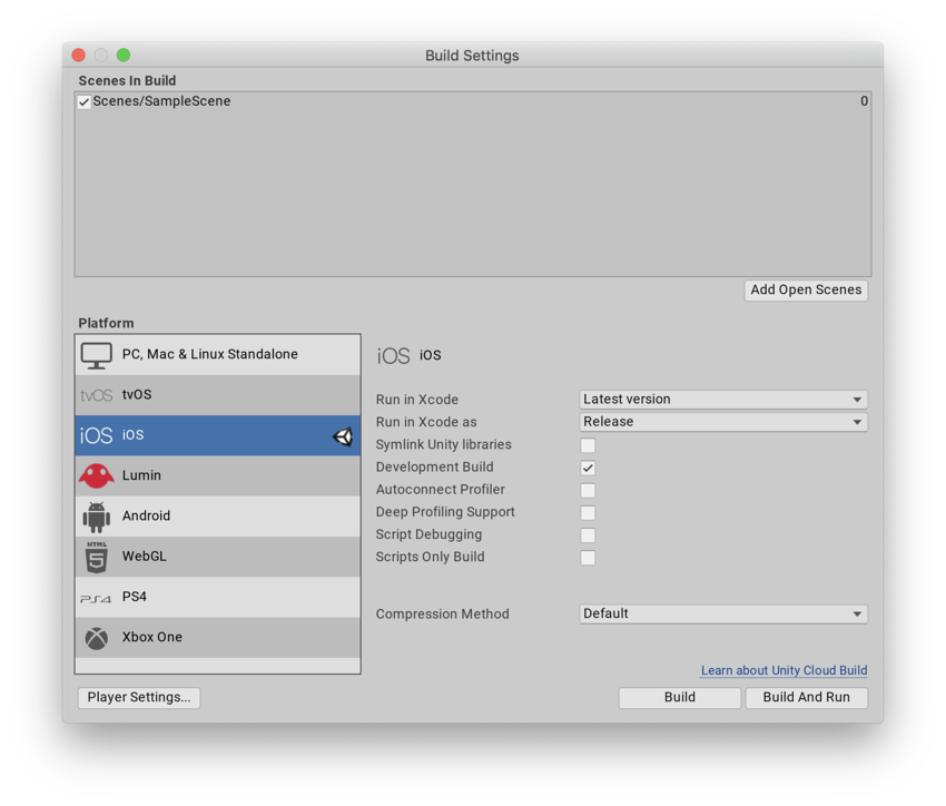Настройки сборки iOS в Unity