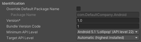 Настройки идентификации для платформы Android