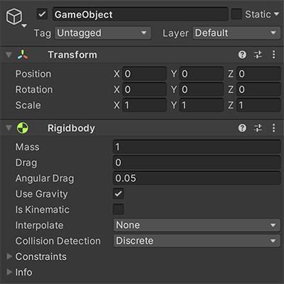 GameObject с прикрепленным компонентом Rigidbody