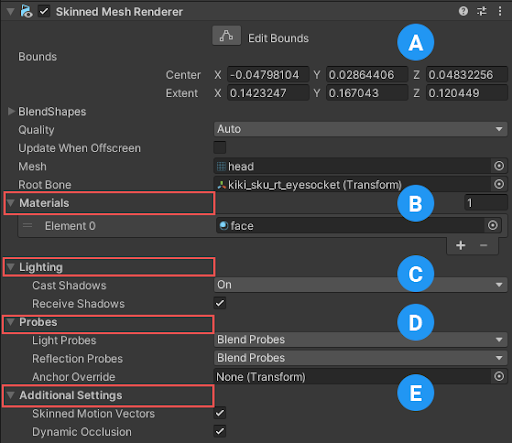 Компонент Skinned Mesh Renderer, как он отображается в окне Inspector.